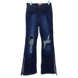 Vibe & Rant dark distressed flare jeans